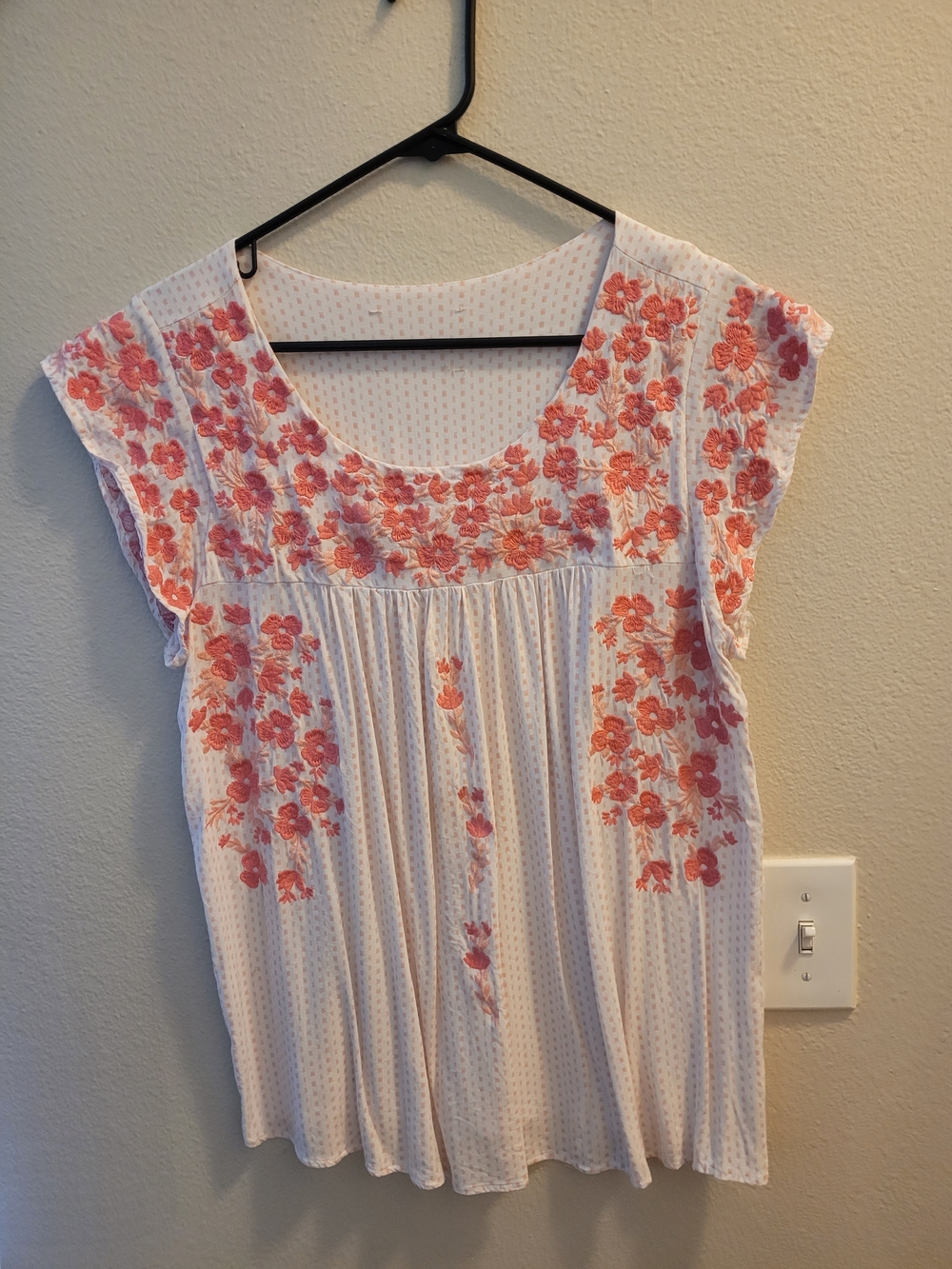 Women’s White Blouse with Coral Floral Embroidery